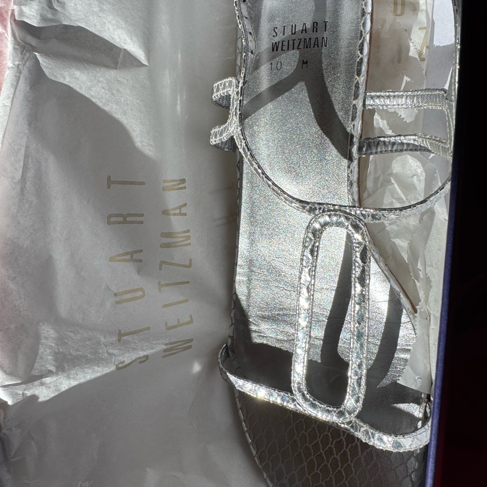 Stuart Weitzman Metallic Snakeskin Sandals - Picture 2 of 4